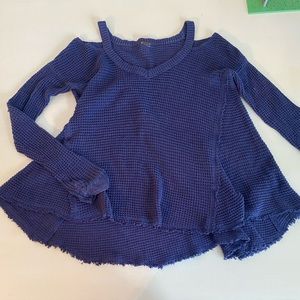 Purple Free People sweater with cut-out shoulder